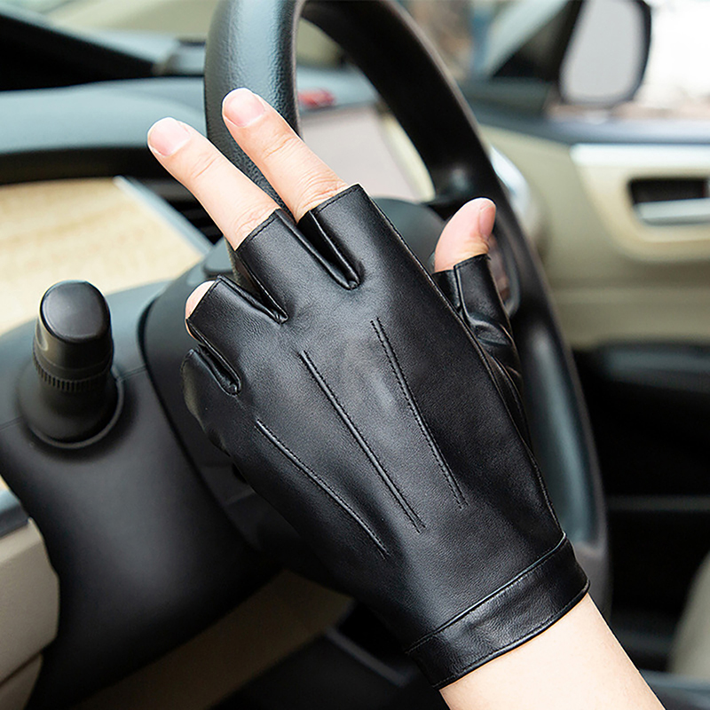 1Pair Fingerless Men Gloves PU - Leather Driving Glove ulasan dan harga