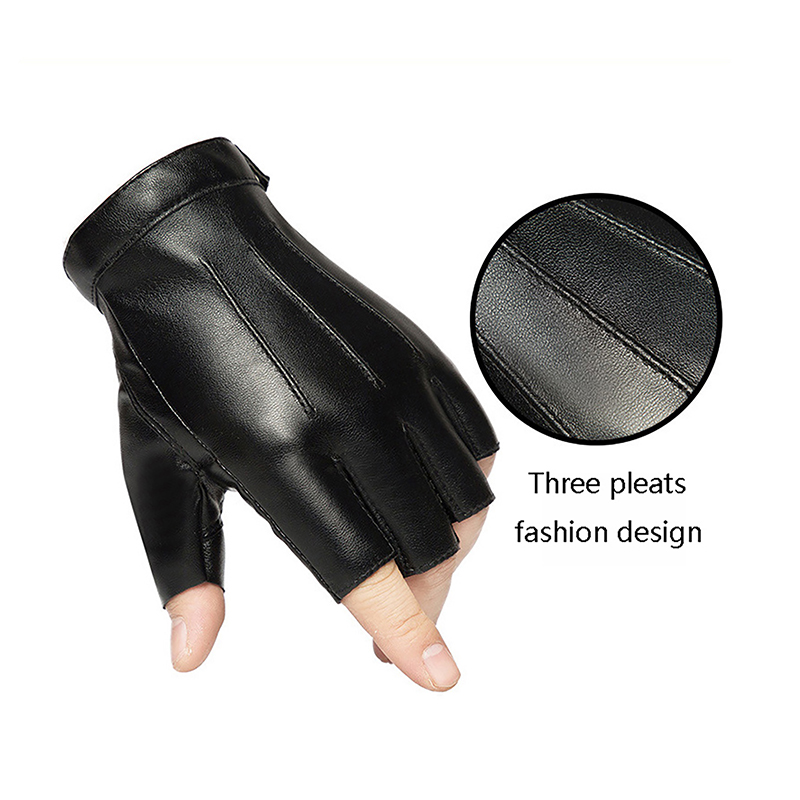 1Pair Fingerless Men Gloves PU - Leather Driving Glove ulasan dan harga